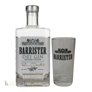 Barrister Dry Gin – 100 cl with a Glass