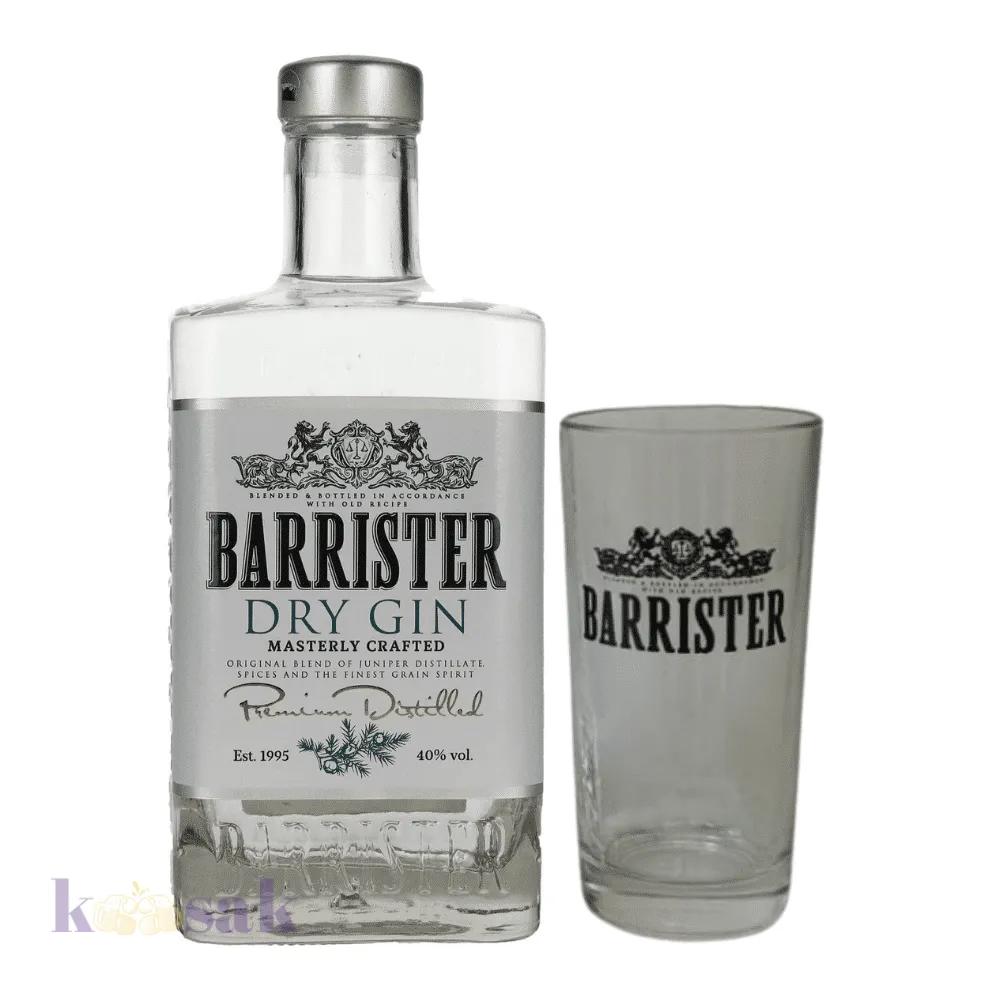 Barrister Dry Gin - 100 cl with a Glass